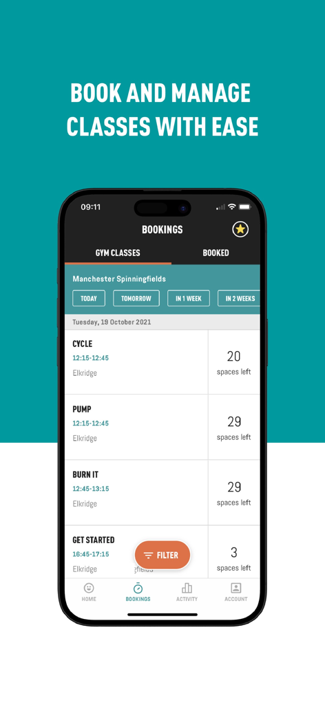 Pure Fitness US app screen for booking and managing gym classes.