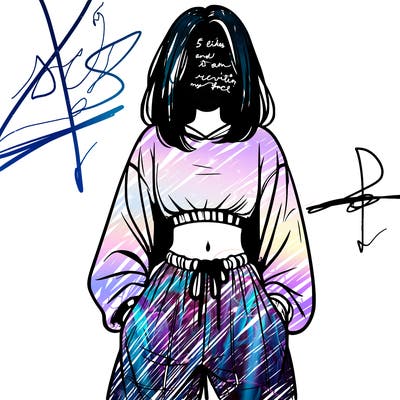 realistic girl faceless with baggy pants and a crop top