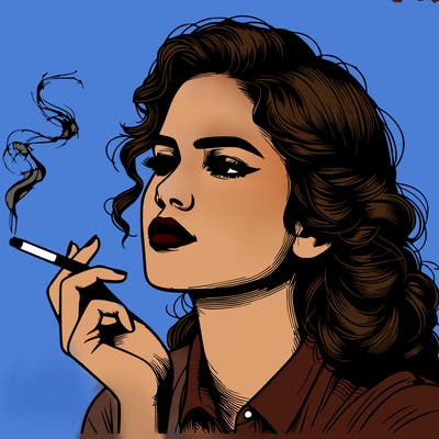 realistic beautiful lady smoking