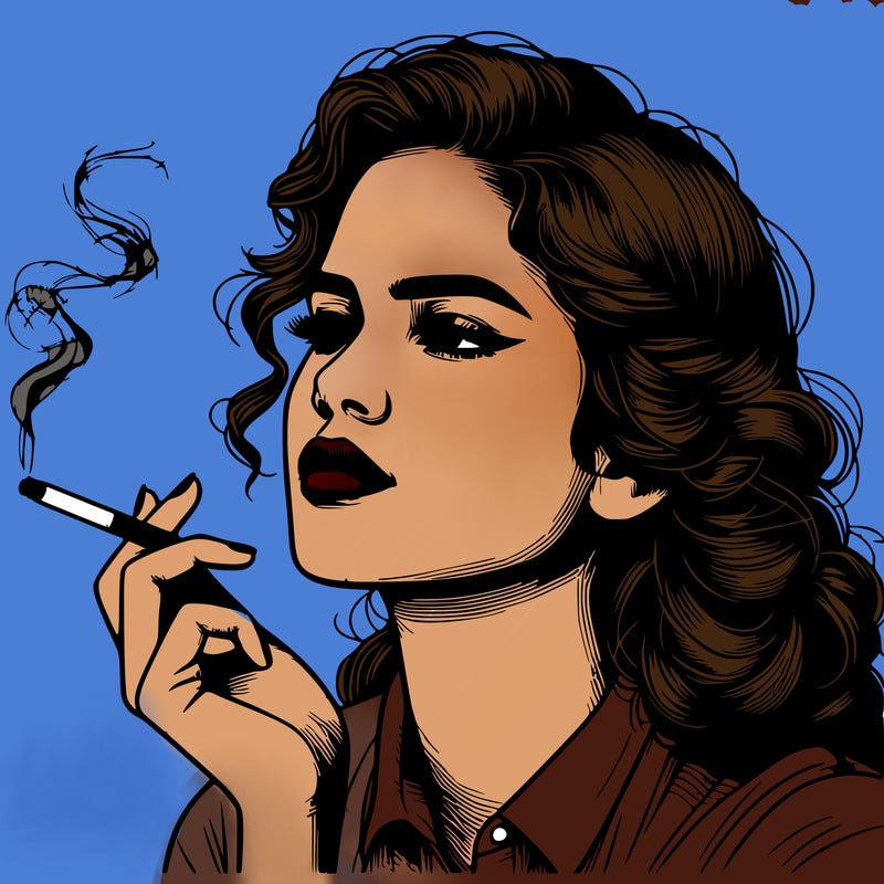 realistic beautiful lady smoking