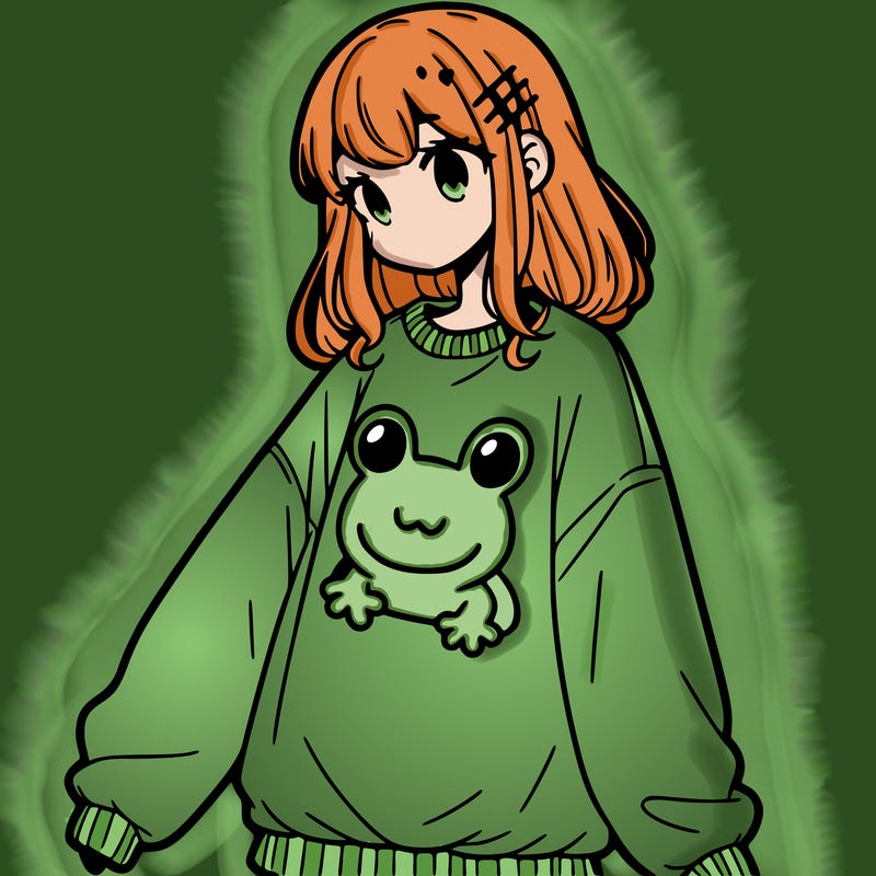 girl wearing frogging sweatshirt