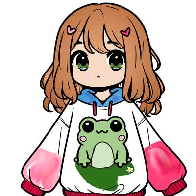 girl wearing frogging sweatshirt
