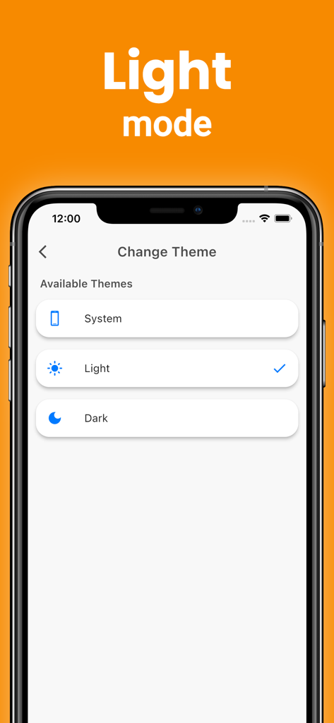 Interface do aplicativo TTS Text to Speech mostrando as configurações de tema com o modo claro selecionado
