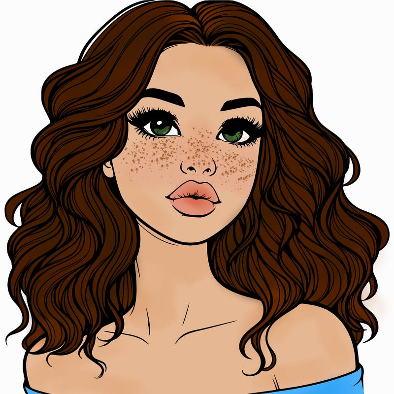 realistic girl with wavy hair and lips