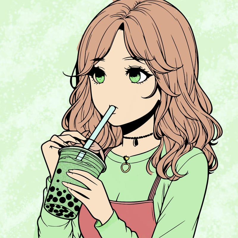 realistic girl drinking boba tea