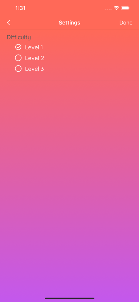 2048 Game & Maths Tables - Pantalla de selección de nivel de dificultad para la aplicación 2048 Game y Tablas de Multiplicar