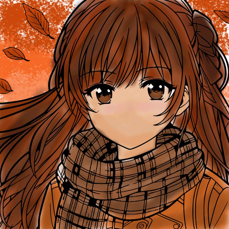 teen anime girl in fall wearing a scarf