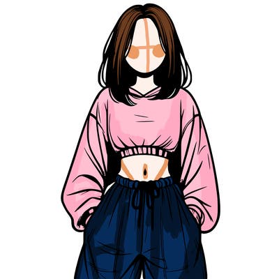 realistic girl faceless with baggy pants and a crop top