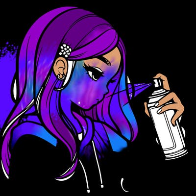 a realistic girl spray painting