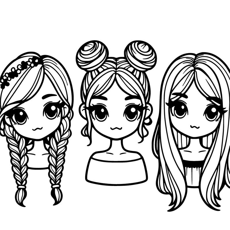 3 girls 1 girl with braids 1 girl with space buns 1 girl with hair down