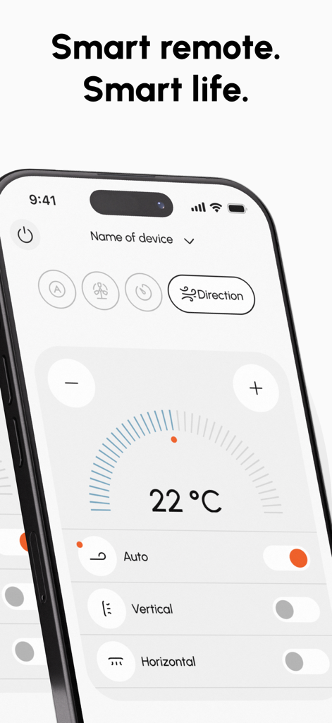 エアコンリモートアプリのスマートフォン画面、温度とモード設定を表示