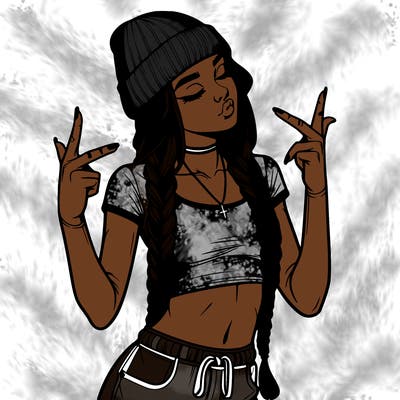 realistic teenage girl with braids and a beanie and crop top doing 🫶🏼