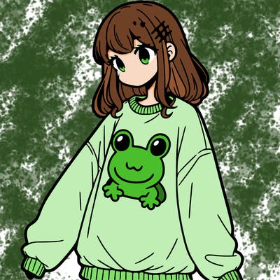 girl wearing frogging sweatshirt