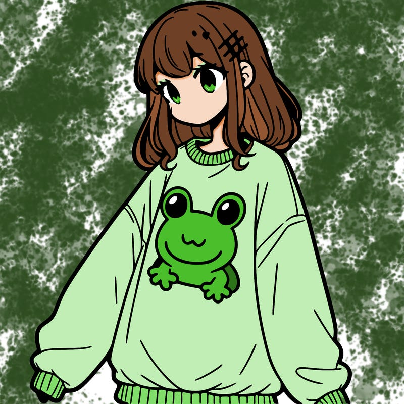 girl wearing frogging sweatshirt