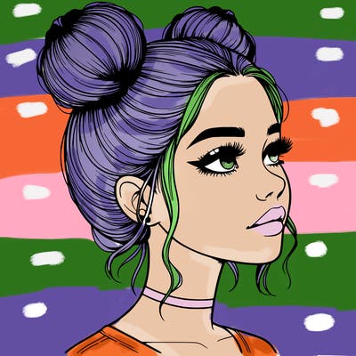 realistic girl with buns on the top of her head