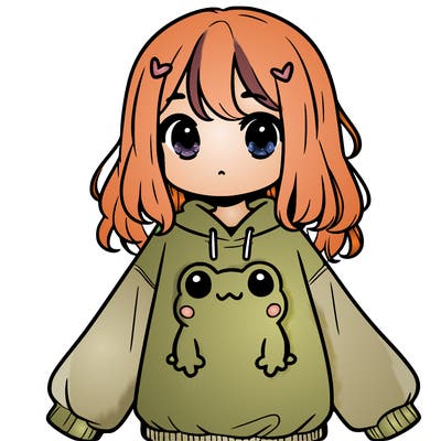 girl wearing frogging sweatshirt