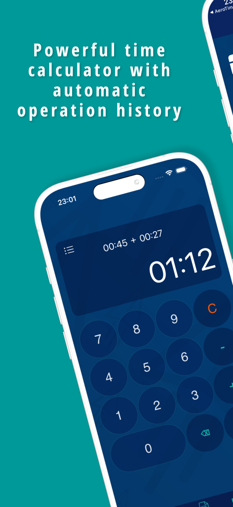 AeroTime Pro - Interfaz de la aplicación AeroTime Pro que muestra una calculadora de horas de vuelo para pilotos con historial de operaciones