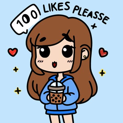 girl holding boba while saying 100 likes please
