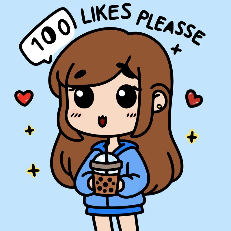girl holding boba while saying 100 likes please