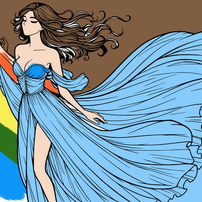 realistic woman in dress flowing the the wind