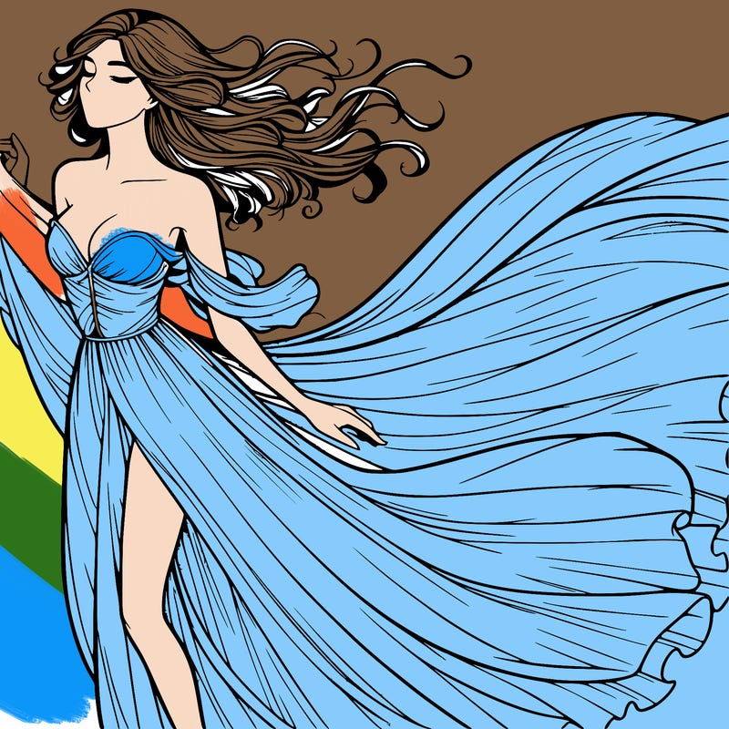 realistic woman in dress flowing the the wind