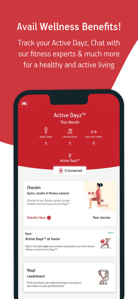 AB Multiply - Dashboard dell'app AB Multiply che mostra il monitoraggio del fitness per gli Active Dayz e i premi benessere