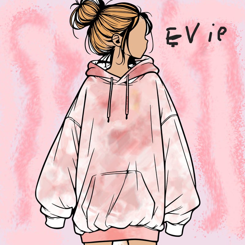 realistic girl with a oversized sweatshirt on and a bun