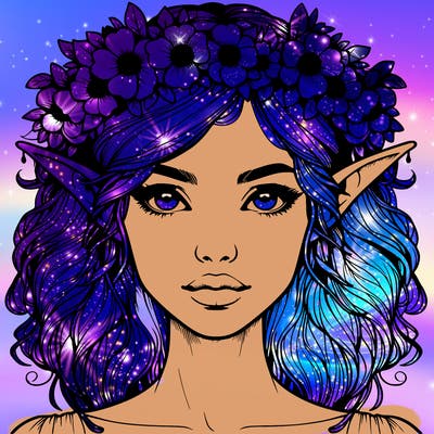 realistic female elf with flower crown