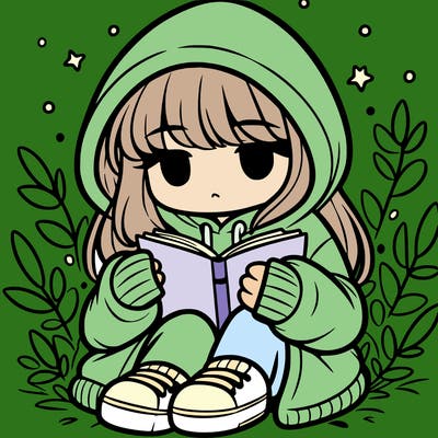 girl in oversized hoodie reading a book
