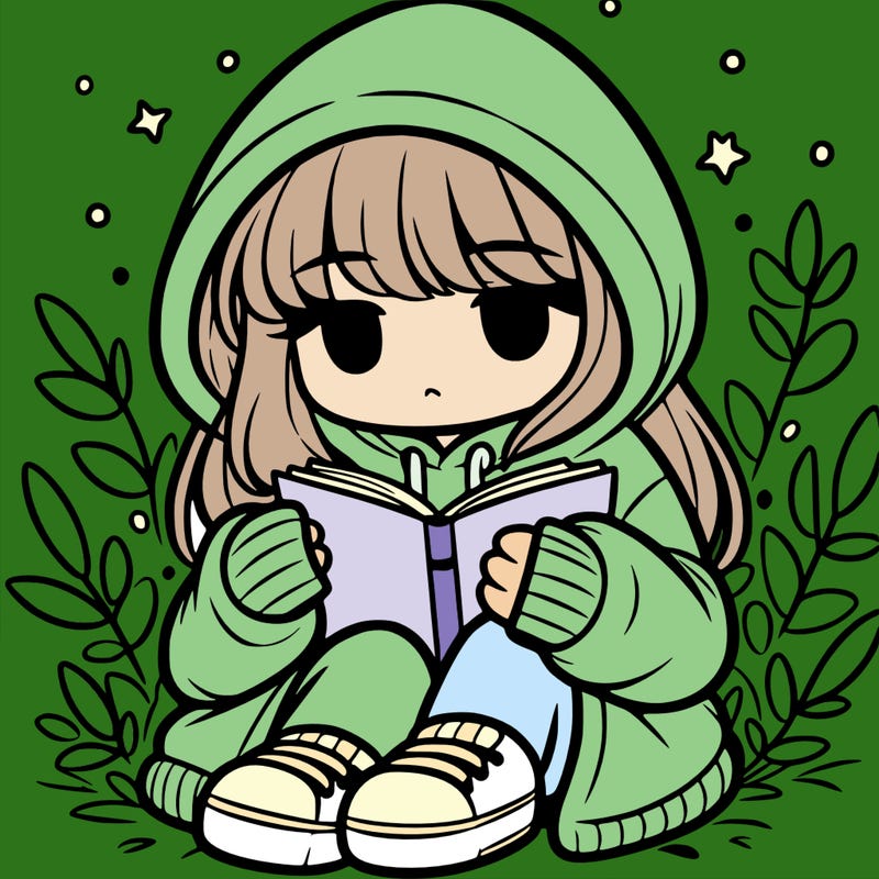 girl in oversized hoodie reading a book