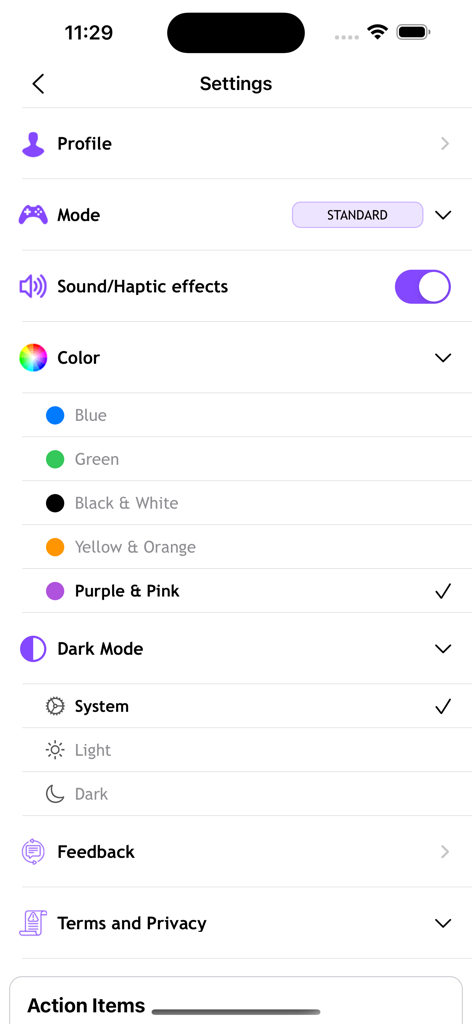Learn Geography: AV Countries - Menu de configurações do aplicativo Aprenda Geografia Países AV mostrando opções de tema e modo.