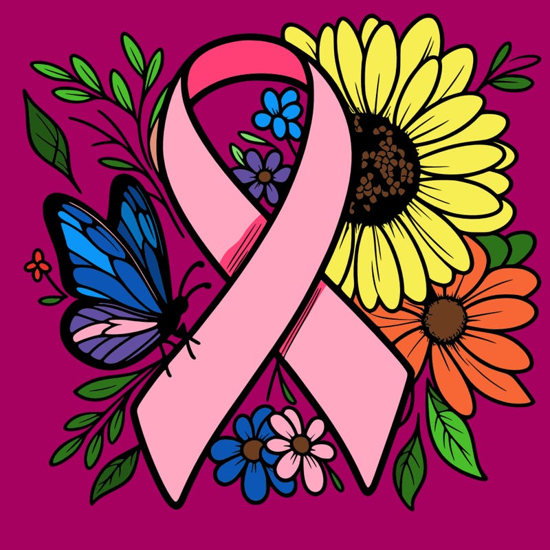 cancer awareness symbol with flowers and butterflies