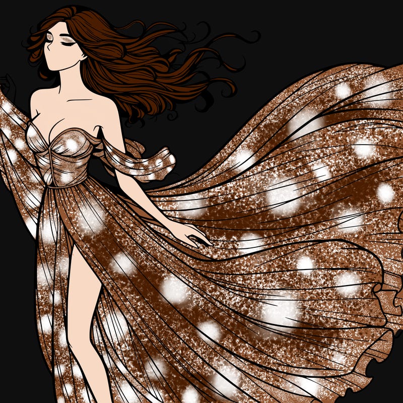 realistic woman in dress flowing the the wind