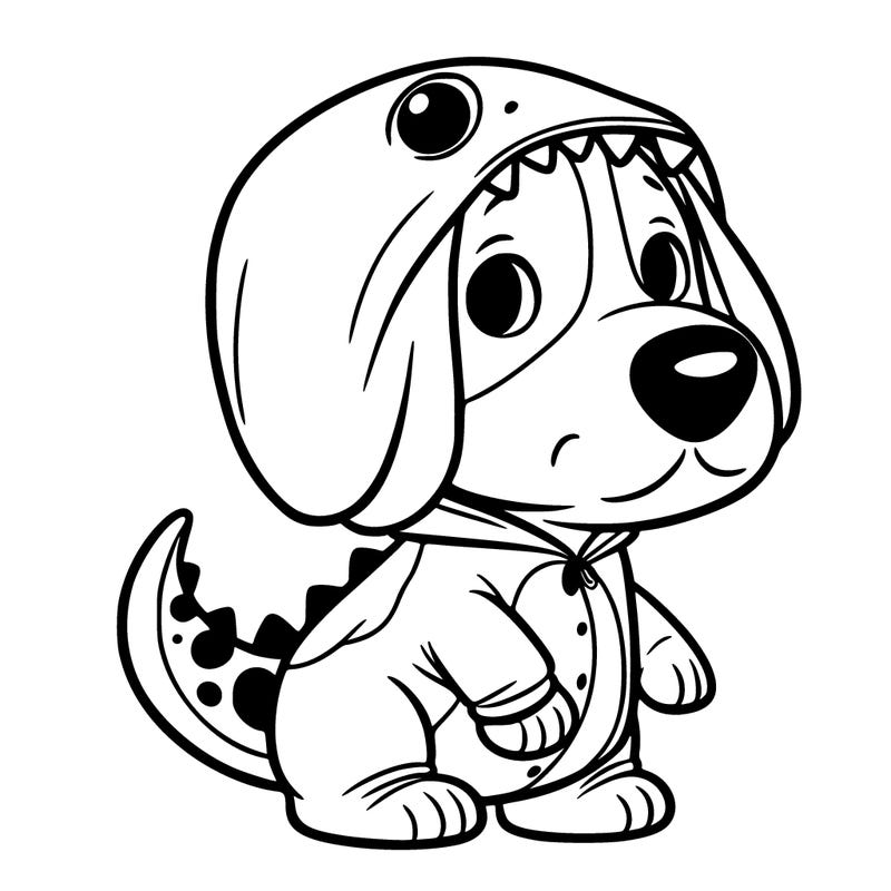 beagle in a dinosaur onesie