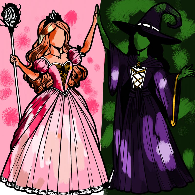 detailed realistic split of a princess and a witch