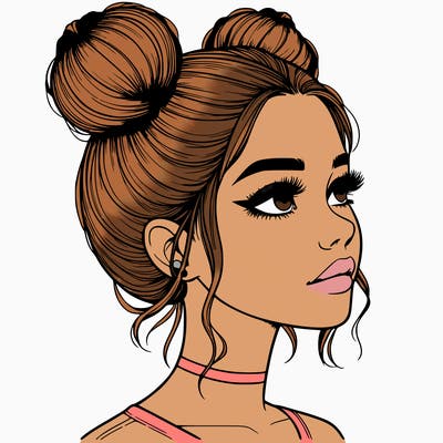 realistic girl with buns on the top of her head