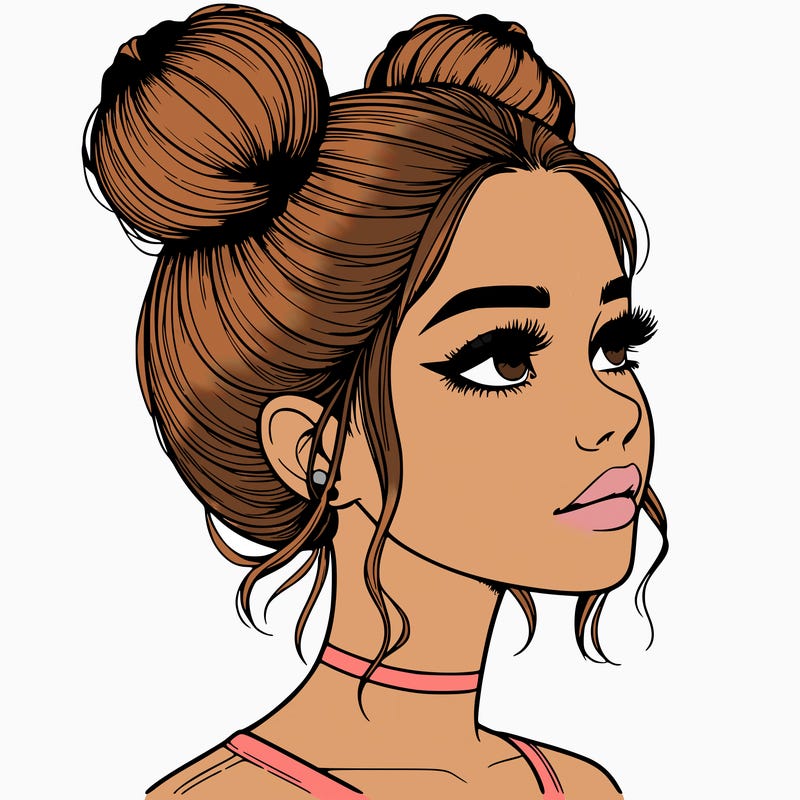 realistic girl with buns on the top of her head