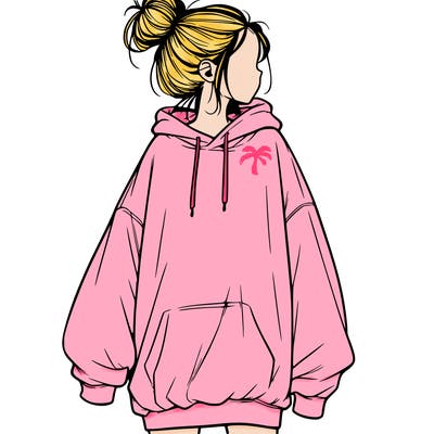 realistic girl with a oversized sweatshirt on and a bun