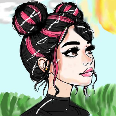 realistic girl with buns on the top of her head