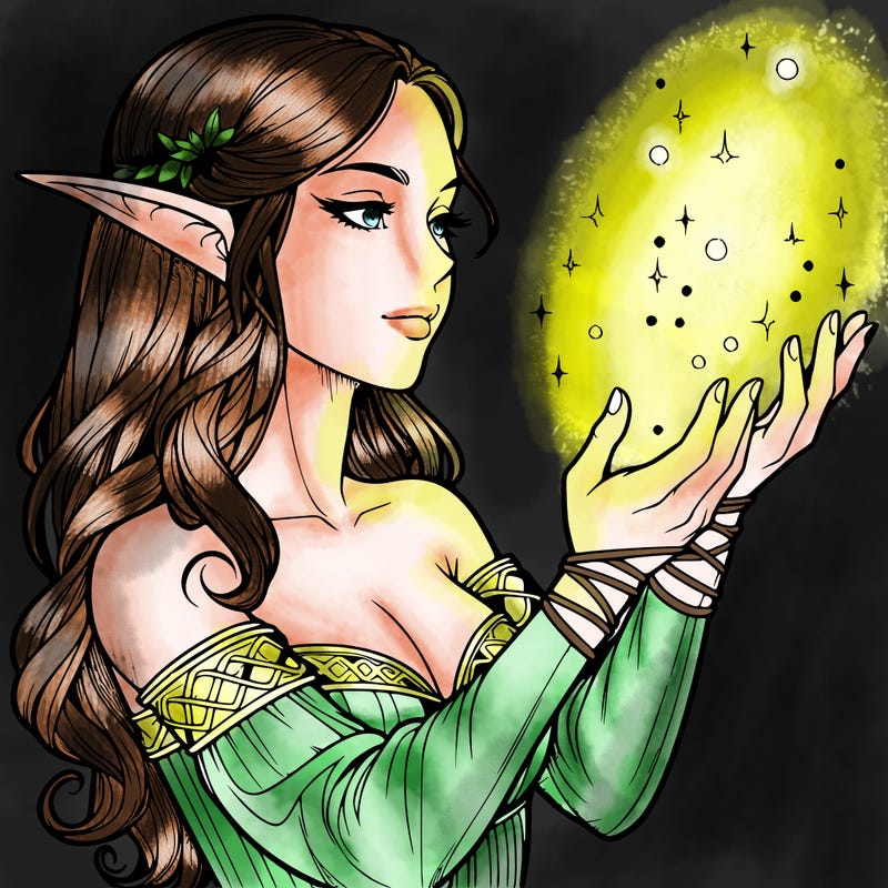 realistic elf girl doing magic