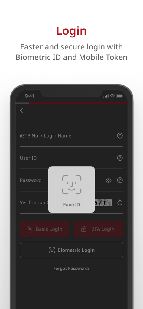 Sichere Anmeldeschnittstelle für BOCHK iGTB MOBILE mit Face ID Authentifizierung