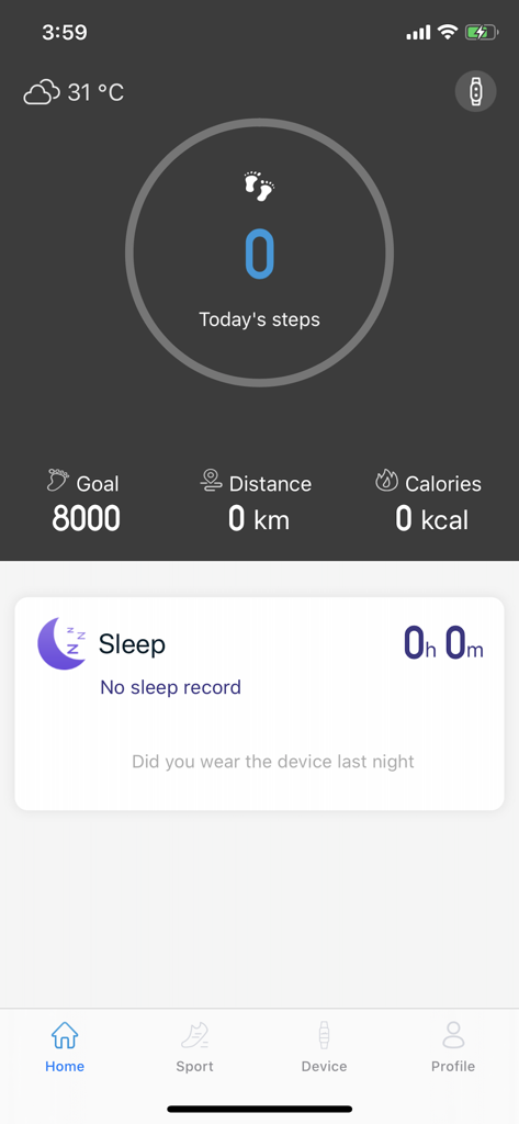 SOUNDPEATS SPORTS - Soundpeats Sports app home screen showing daily steps tracker, fitness goals, and sleep data section.