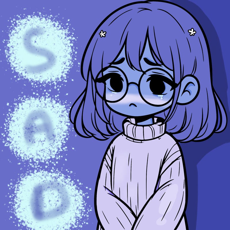 sad girl with glasses in a sweater