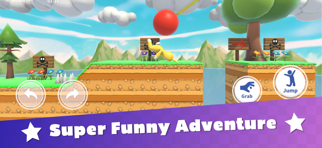 Super Jump Man - A yellow character jumps through a colorful 3D level in the physics-based platformer game Super Jump Man.