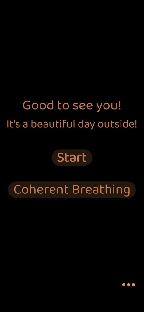 Minimalist home screen of the Breathe app showing a start button for coherent breathing exercises