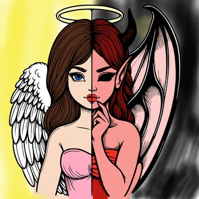 realistic angel half demon