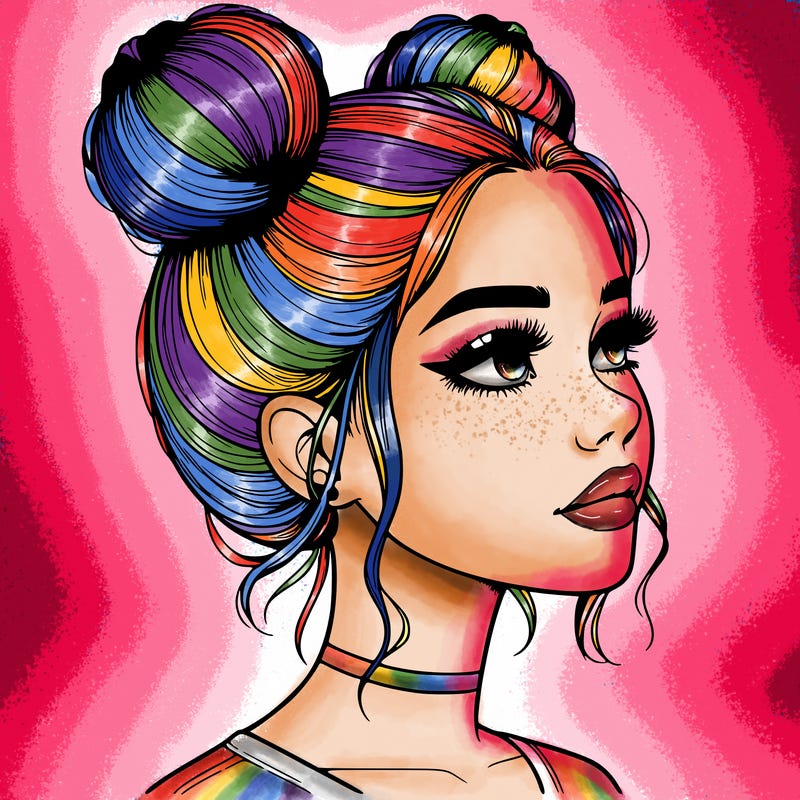 realistic girl with buns on the top of her head