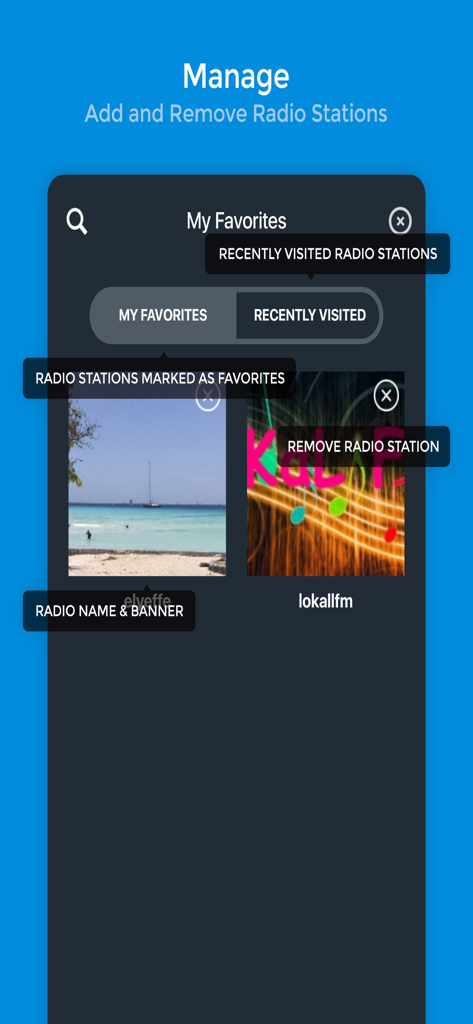 Listen2MyRadio - Listen2MyRadio interface for managing favorite and recently visited radio stations.