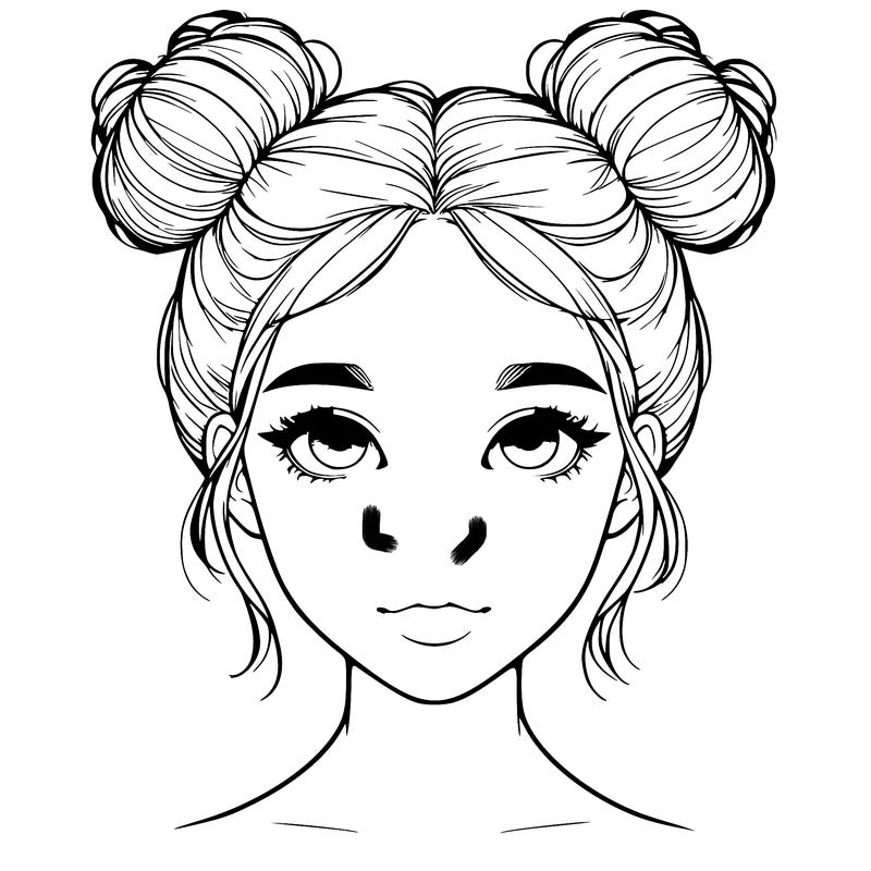 realistic girl with two buns on top of her head