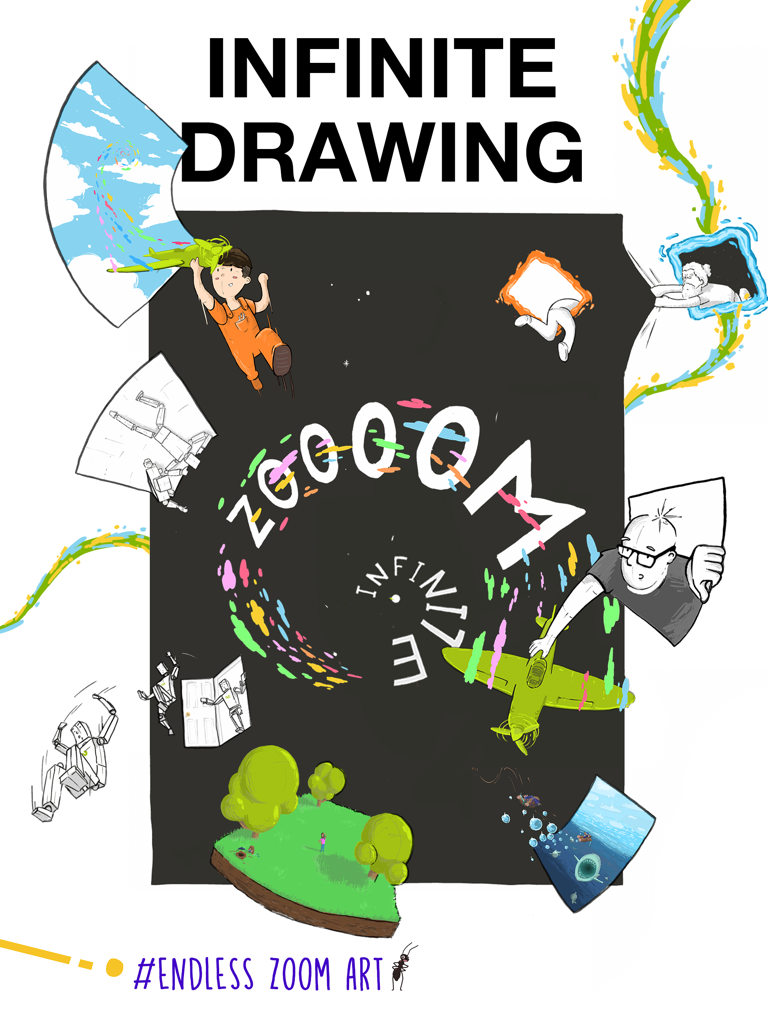 Endless Paper - Illustration showcasing the infinite zoom art feature in the Endless Paper app with diverse creative drawings